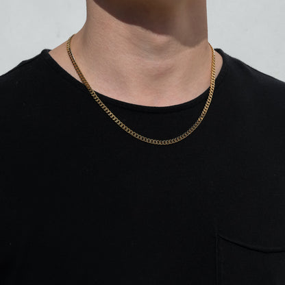 Gold Miami Cuban link chain necklace, 4.5 mm, 18K gold PVD, smooth rope-like links