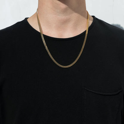 Gold Miami Cuban link chain necklace, 4.5 mm, 18K gold PVD, close to collar