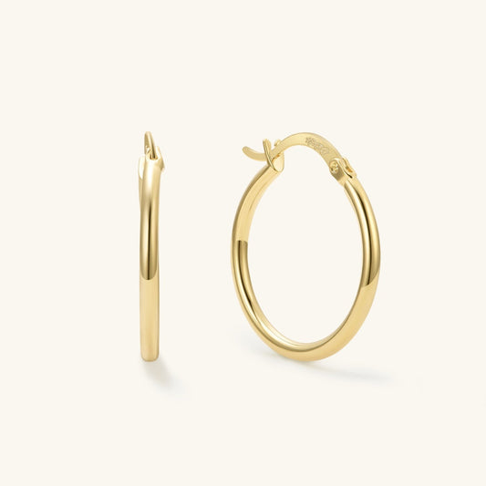 Thin gold-plated hoop earrings, oval 25 mm, hinged back with clasp