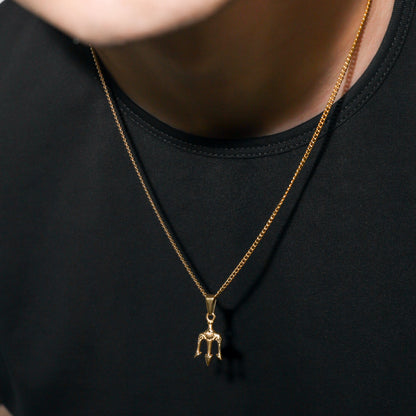 Neptune's Trident Pendant Necklace | 316L Steel, 20.8-Inch Curb Chain