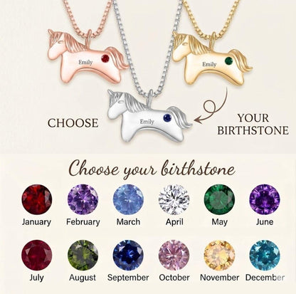 Choose your birthstone for the unicorn necklace, with gemstone options shown