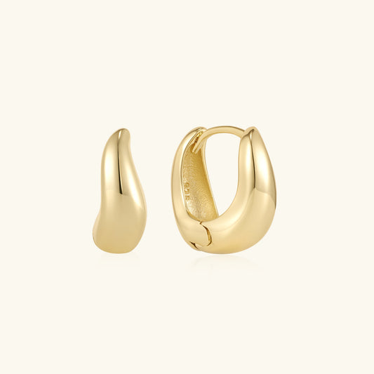 Gold wavy hoop earrings, curved seamless profile