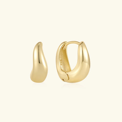 Gold-tone wavy hoop earrings, smooth curved profile, pair