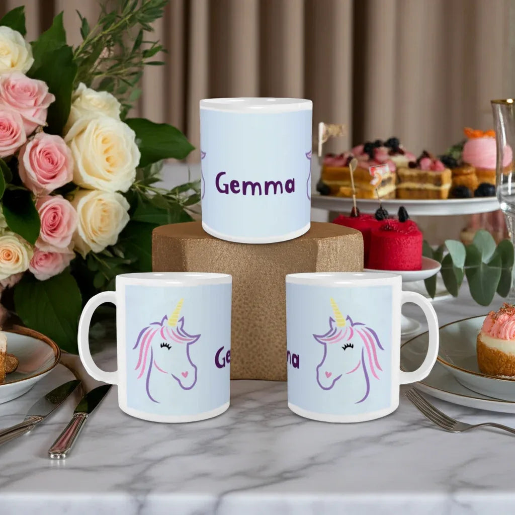 Personalized Ceramic Unicorn Tea & Coffee Mug: 11oz White Cup, Custom Name Gift - Dream Dragons