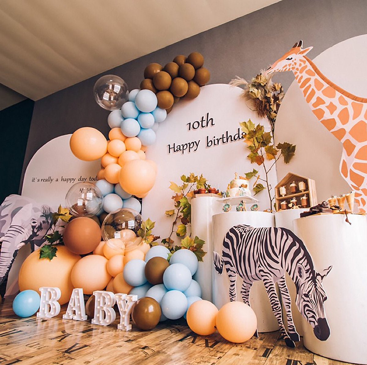 Giraffe Safari Balloon Garland Kit – Blue & Mocha Jungle Theme